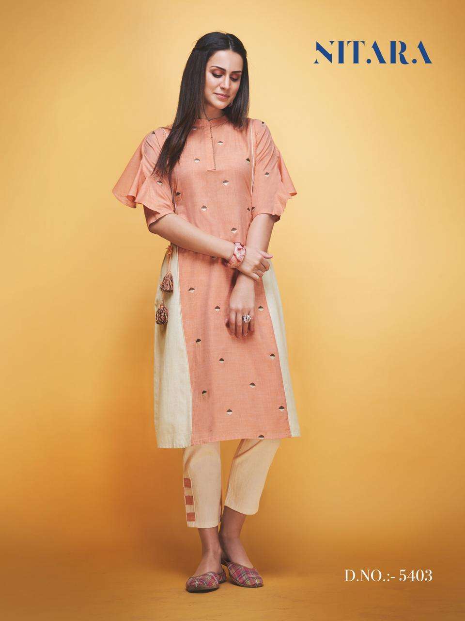 LAYLA BY NITARA 5301 TO 5305 SERIES STYLISH FANCY BEAUTIFUL COLORFUL CASUAL WEAR & ETHNIC WEAR COTTON LINEN PRINT KURTIS WITH BOTTOM AT WHOLESALE PRICE