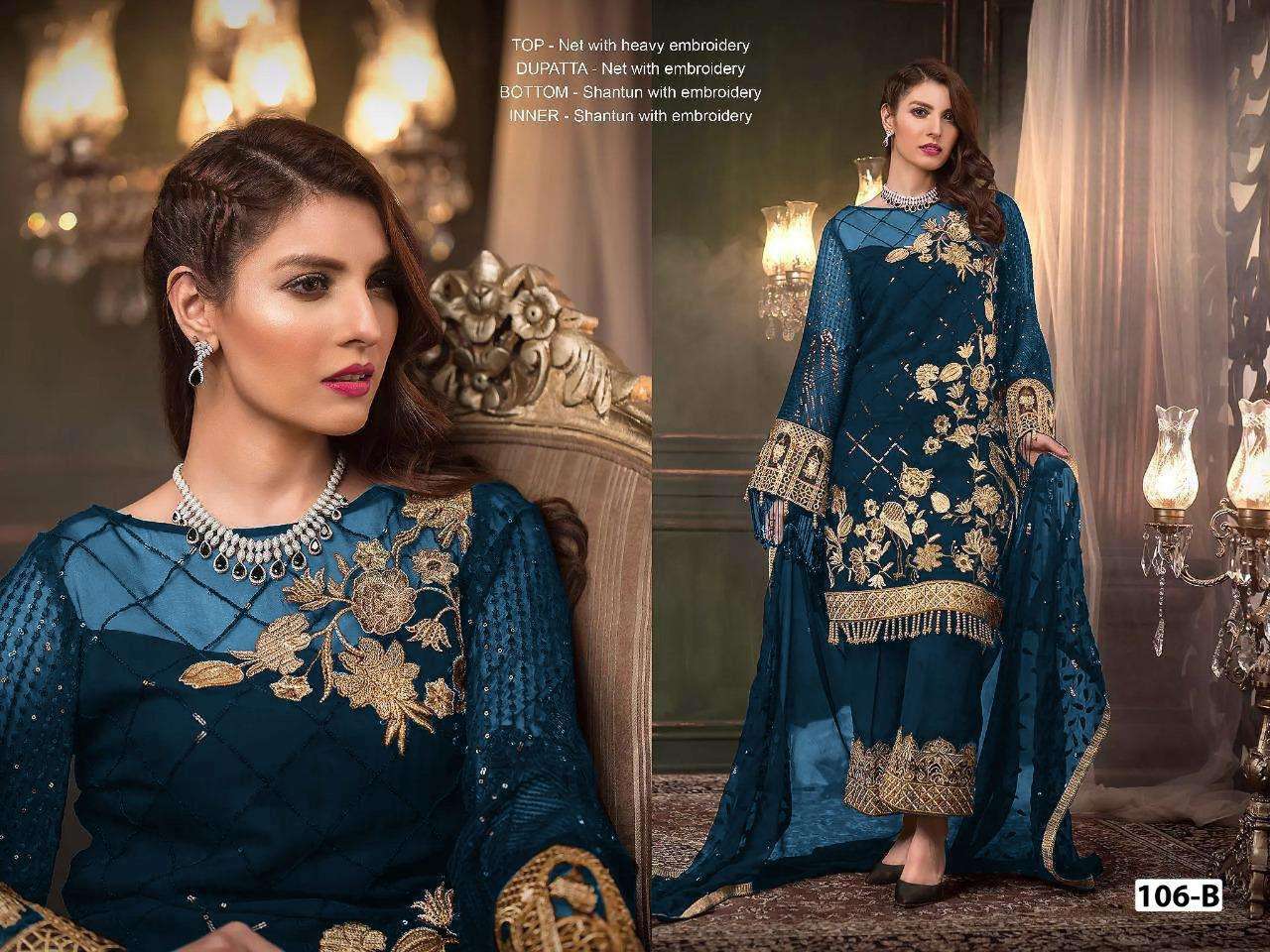 MEHER 106 COLOURS BY MEHER FASHION 106 TO 106-D SERIES BEAUTIFUL STYLISH SHARARA SUITS FANCY COLORFUL CASUAL WEAR & ETHNIC WEAR & READY TO WEAR GEORGETTE WITH EMBROIDERY DRESSES AT WHOLESALE PRICE