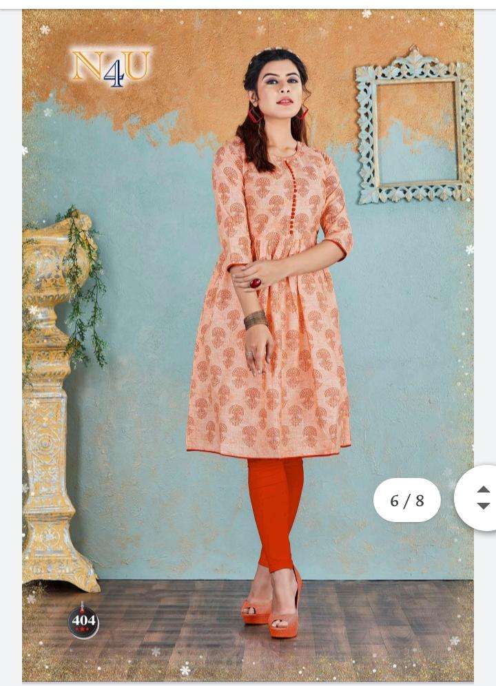 NURANI BY N4U 401 TO 405 SERIES BEAUTIFUL STYLISH FANCY COLORFUL CASUAL WEAR & ETHNIC WEAR COTTON SLUB IKKAT PRINTED KURTIS AT WHOLESALE PRICE