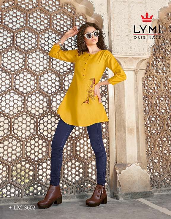 ARTWORK BY LYMI ORIGINAL 3601 TO 3608 SERIES BEAUTIFUL STYLISH FANCY COLORFUL CASUAL WEAR & ETHNIC WEAR RAYON FLEX WITH EMBROIDERY KURTIS AT WHOLESALE PRICE