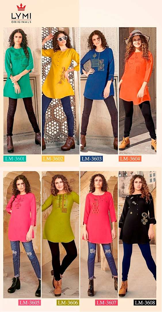 ARTWORK BY LYMI ORIGINAL 3601 TO 3608 SERIES BEAUTIFUL STYLISH FANCY COLORFUL CASUAL WEAR & ETHNIC WEAR RAYON FLEX WITH EMBROIDERY KURTIS AT WHOLESALE PRICE