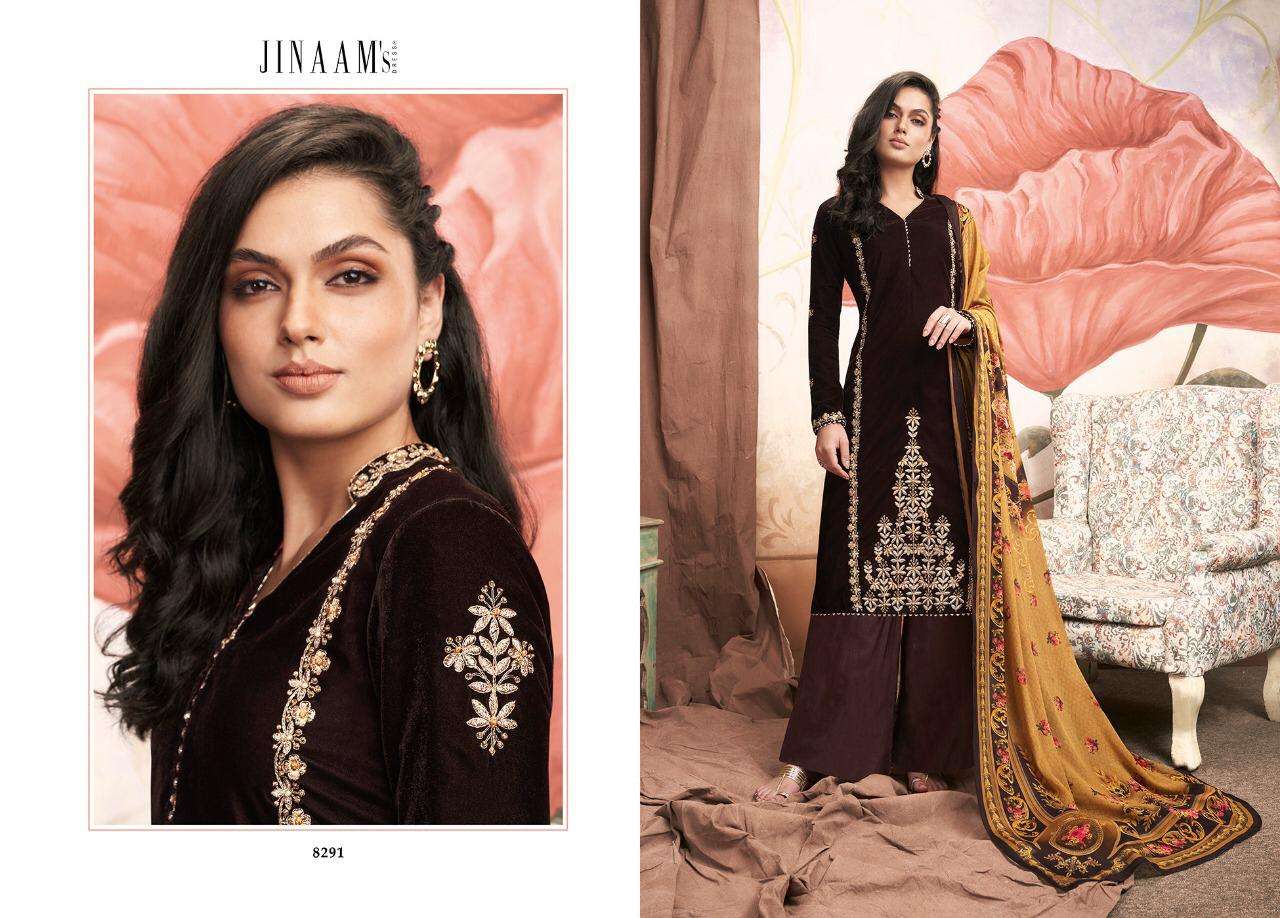 NILSA BY JINAAM DRESSES 8291 TO 8296 SERIES DESIGNER FESTIVE SUITS COLLECTION BEAUTIFUL STYLISH FANCY COLORFUL PARTY WEAR & OCCASIONAL WEAR DYED VELVET EMBROIDERED DRESSES AT WHOLESALE PRICE