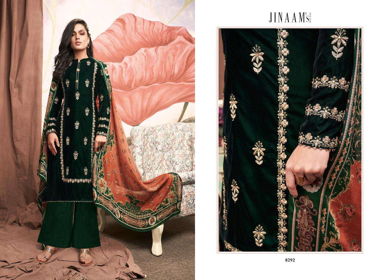 NILSA BY JINAAM DRESSES 8291 TO 8296 SERIES DESIGNER FESTIVE SUITS COLLECTION BEAUTIFUL STYLISH FANCY COLORFUL PARTY WEAR & OCCASIONAL WEAR DYED VELVET EMBROIDERED DRESSES AT WHOLESALE PRICE