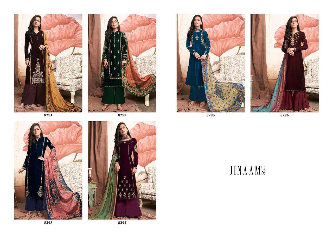 NILSA BY JINAAM DRESSES 8291 TO 8296 SERIES DESIGNER FESTIVE SUITS COLLECTION BEAUTIFUL STYLISH FANCY COLORFUL PARTY WEAR & OCCASIONAL WEAR DYED VELVET EMBROIDERED DRESSES AT WHOLESALE PRICE