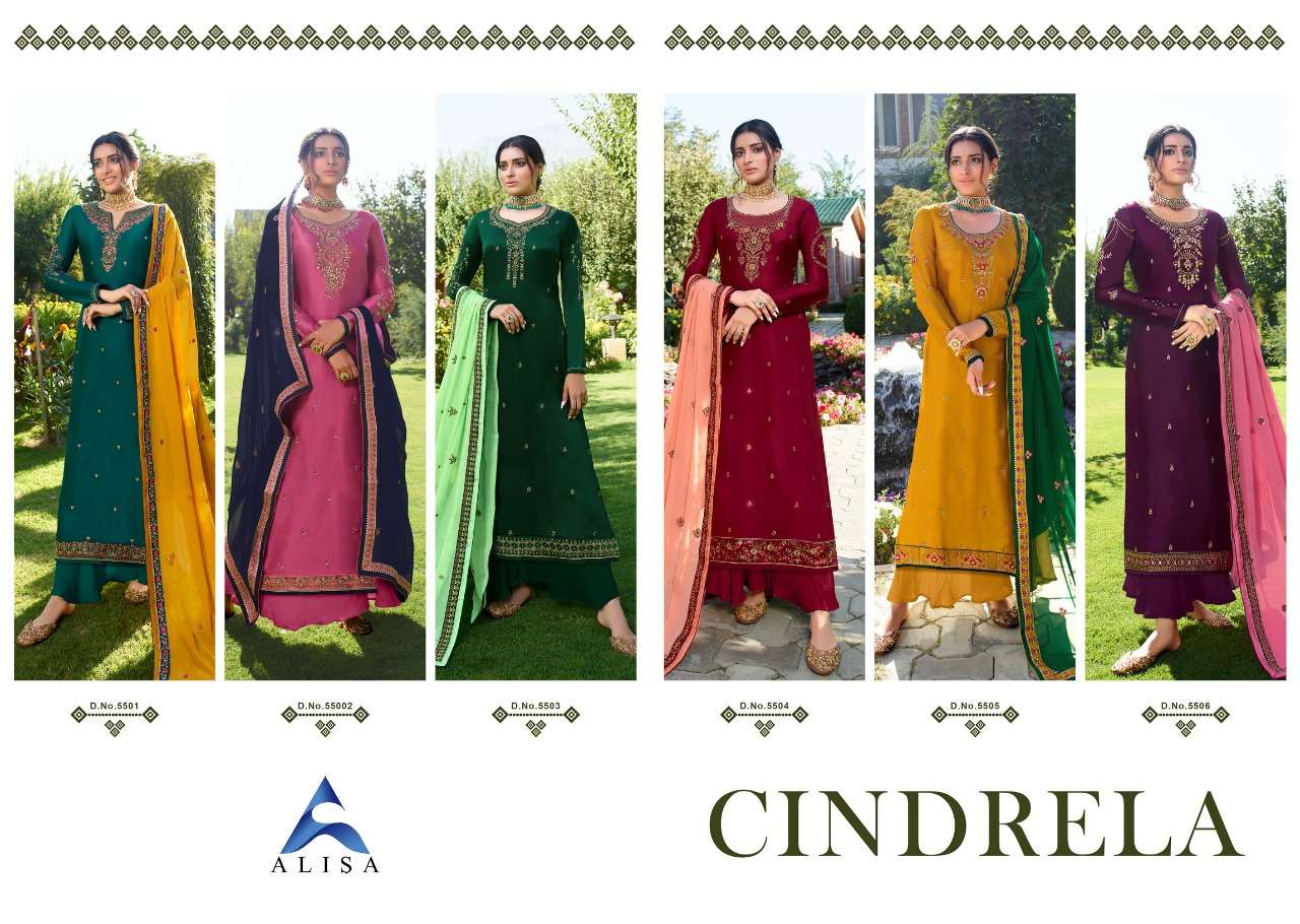 CINDRELA BY ALISA 6501 TO 6506 SERIES BEAUTIFUL SUITS COLORFUL STYLISH FANCY CASUAL WEAR & ETHNIC WEAR SATIN GEORGETTE WITH HEAVY EMBROIDERY DRESSES AT WHOLESALE PRICE