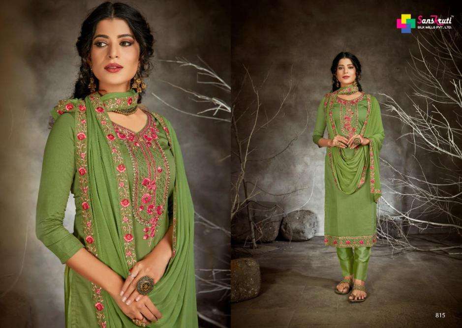 KISHNA VOL-5 BY SANSKRUTI SILK MILLS 813 TO 819 SERIES PATIYALA SUITS COLLECTION BEAUTIFUL STYLISH FANCY COLORFUL PARTY WEAR & ETHNIC WEAR PURE JAM SILK WITH HEAVY EMBROIDERY DRESSES AT WHOLESALE PRICE
