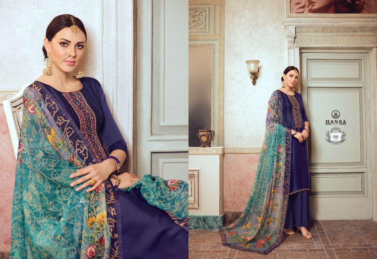 Husna Ara Hridya By Hansa Print 121 To To 128 Series Designer Suits Collection Beautiful Stylish Fancy Colorful Party Wear & Ethnic Wear Satin Georgette With Embroidery Dresses At Wholesale Price