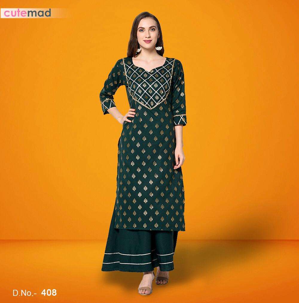 CUTEMADE VOL-4 BY KESARI EXPORTS 401 TO 408 SERIES BEAUTIFUL STYLISH FANCY COLORFUL CASUAL WEAR & ETHNIC WEAR AMERICAN CREPE KURTIS WITH BOTTOM AT WHOLESALE PRICE