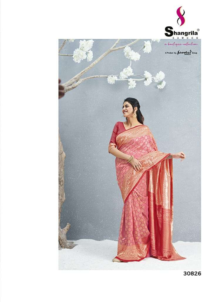 VARNIKA SILK BY SHANGRILA 30821 TO 30826 SERIES INDIAN TRADITIONAL WEAR COLLECTION BEAUTIFUL STYLISH FANCY COLORFUL PARTY WEAR & OCCASIONAL WEAR SILK DESIGNER PRINTED SAREES AT WHOLESALE PRICE