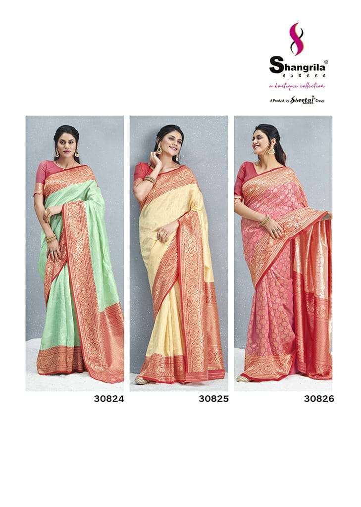 VARNIKA SILK BY SHANGRILA 30821 TO 30826 SERIES INDIAN TRADITIONAL WEAR COLLECTION BEAUTIFUL STYLISH FANCY COLORFUL PARTY WEAR & OCCASIONAL WEAR SILK DESIGNER PRINTED SAREES AT WHOLESALE PRICE