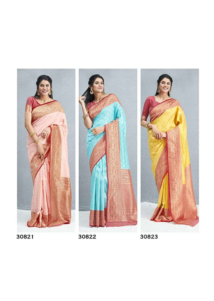 VARNIKA SILK BY SHANGRILA 30821 TO 30826 SERIES INDIAN TRADITIONAL WEAR COLLECTION BEAUTIFUL STYLISH FANCY COLORFUL PARTY WEAR & OCCASIONAL WEAR SILK DESIGNER PRINTED SAREES AT WHOLESALE PRICE