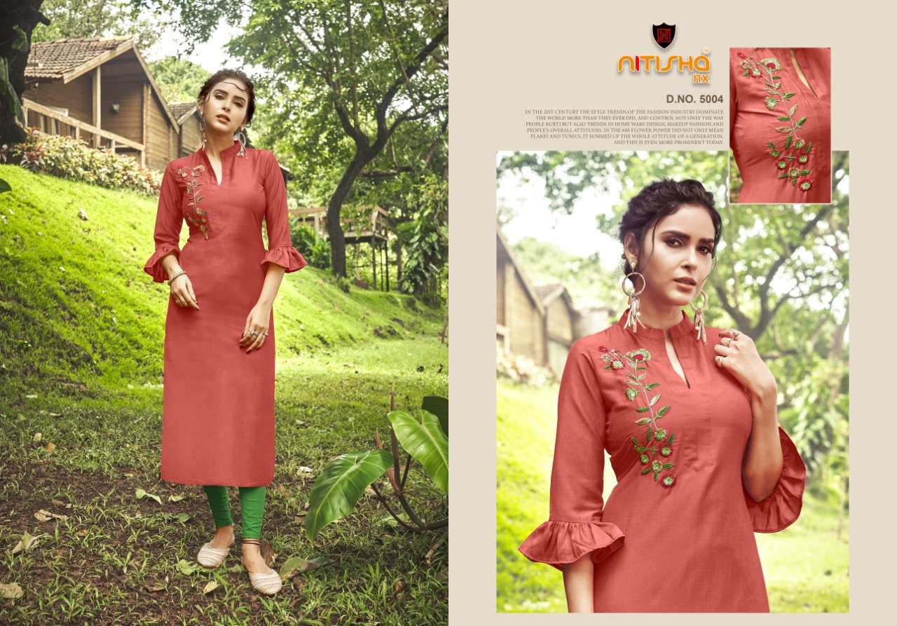 VIVA VOL-5 BY NITISHA NX 5001 TO 5011 SERIES BEAUTIFUL STYLISH FANCY COLORFUL CASUAL WEAR & ETHNIC WEAR HEAVY SOFT COTTON EMBROIDERED KURTIS AT WHOLESALE PRICE