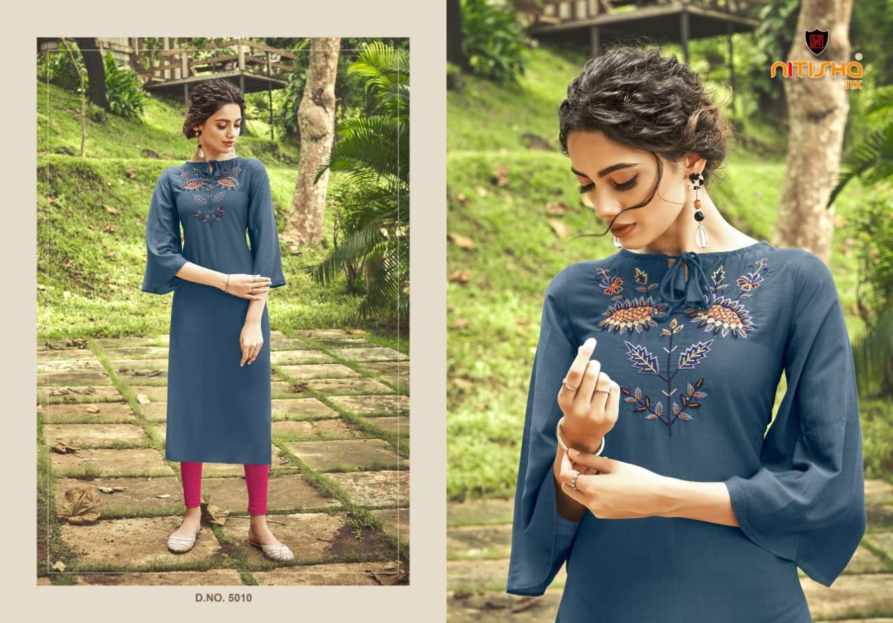 VIVA VOL-5 BY NITISHA NX 5001 TO 5011 SERIES BEAUTIFUL STYLISH FANCY COLORFUL CASUAL WEAR & ETHNIC WEAR HEAVY SOFT COTTON EMBROIDERED KURTIS AT WHOLESALE PRICE