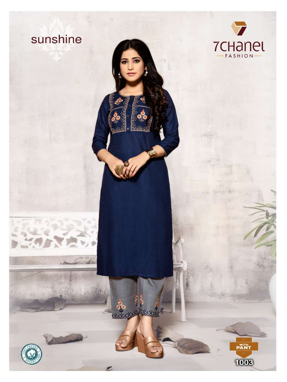 SUNSHINE WITH PANTS BY 7 CHANEL 1001 TO 1004 SERIES BEAUTIFUL STYLISH FANCY COLORFUL CASUAL WEAR & ETHNIC WEAR PURE COTTON PRINTED KURTIS AT WHOLESALE PRICE