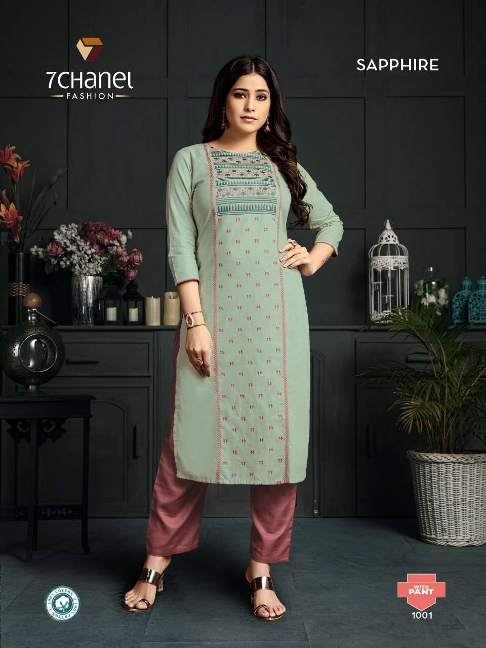 SAPPHIRE WITH PANT BY 7 CHANEL 1001 TO 1004 SERIES BEAUTIFUL STYLISH FANCY COLORFUL CASUAL WEAR & ETHNIC WEAR PURE COTTON PRINTED KURTIS AT WHOLESALE PRICE
