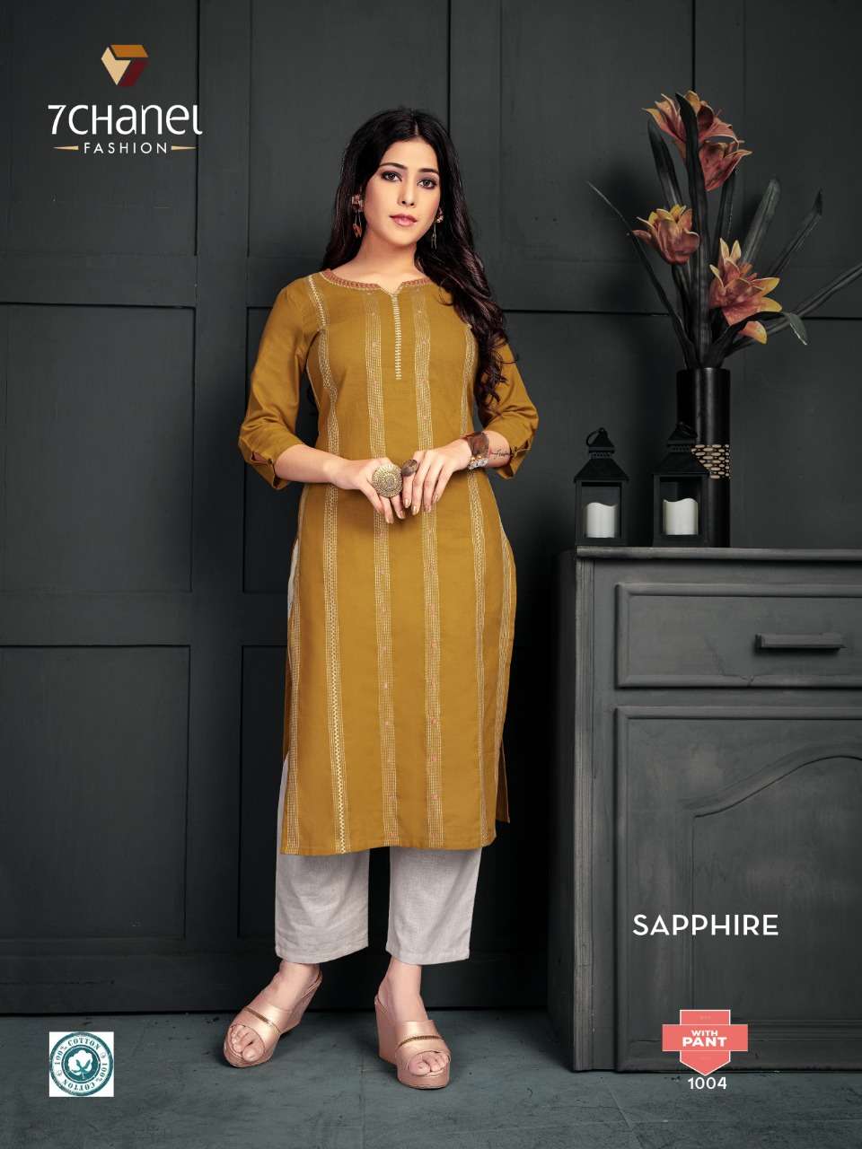 SAPPHIRE WITH PANT BY 7 CHANEL 1001 TO 1004 SERIES BEAUTIFUL STYLISH FANCY COLORFUL CASUAL WEAR & ETHNIC WEAR PURE COTTON PRINTED KURTIS AT WHOLESALE PRICE