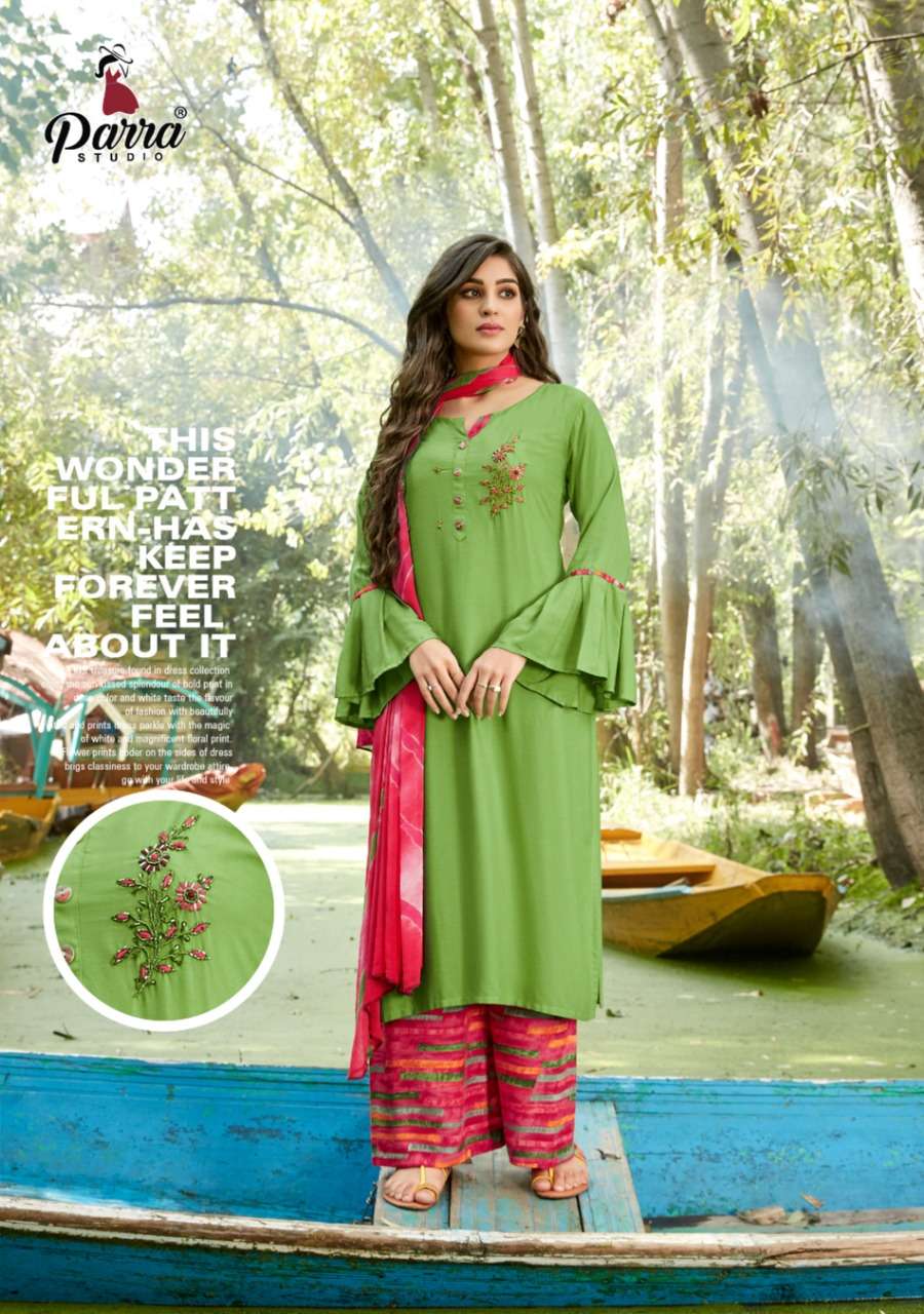 SHIPRA BY PARRA STUDIO 1001 TO 1009 SERIES BEAUTIFUL SUITS STYLISH FANCY COLORFUL CASUAL WEAR & ETHNIC WEAR RAYON SLUB 14KG PRINTED DRESSES AT WHOLESALE PRICE