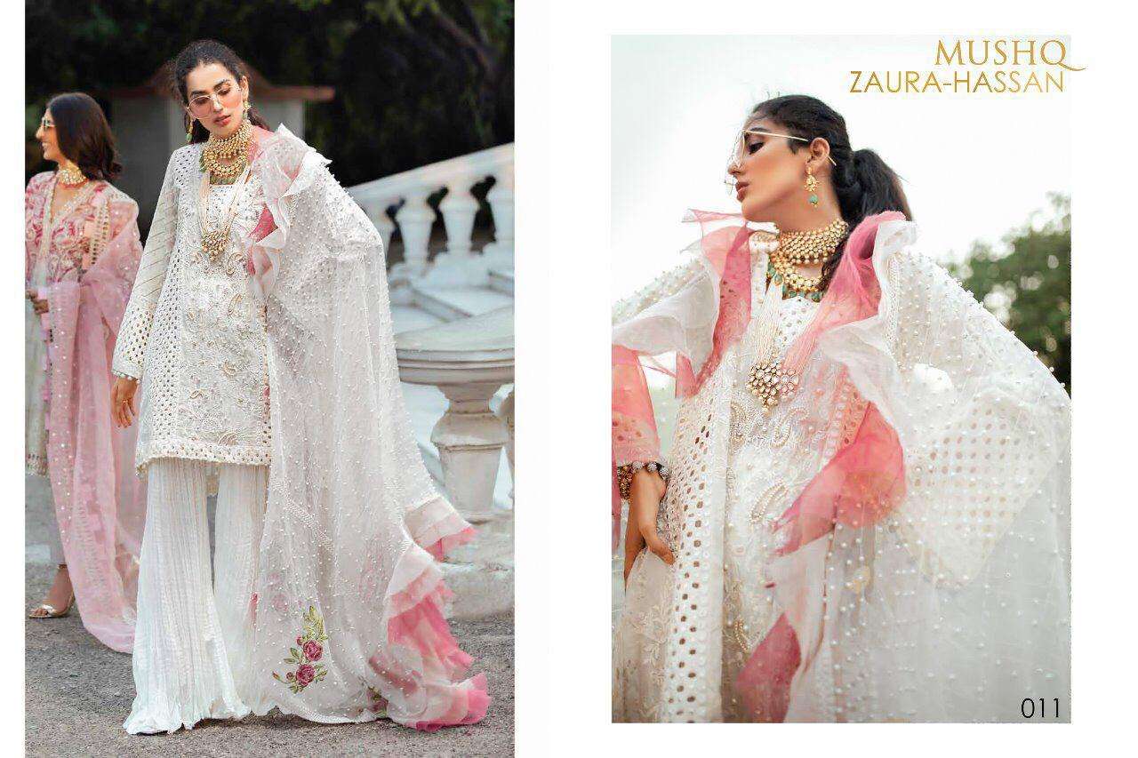 MUSHQ HIT DESIGN 011 BY ZAURA HASSAN PAKISTANI SUITS BEAUTIFUL FANCY COLORFUL STYLISH PARTY WEAR & OCCASIONAL WEAR CAMBRIC COTTON WITH EMBROIDERY DRESSES AT WHOLESALE PRICE