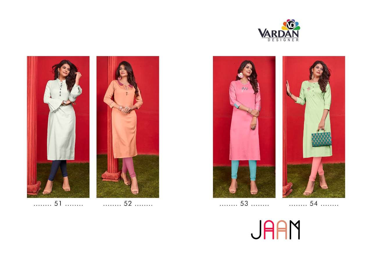 Jaam By Vardan Designer 51 To 54 Series Beautiful Stylish Fancy Colorful Casual Wear & Ethnic Wear & Ready To Wear Heavy Jam Cotton Kurtis At Wholesale Price