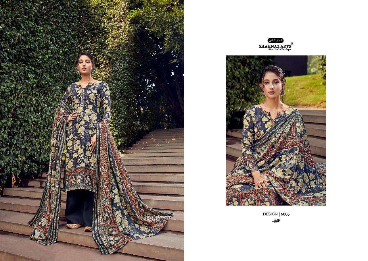 GULSHAN VOL-6 BY SHANAZ ARTS 6001 TO 6006 SERIES BEAUTIFUL SUITS STYLISH FANCY COLORFUL CASUAL WEAR & ETHNIC WEAR PASHMINA PRINTED DRESSES AT WHOLESALE PRICE
