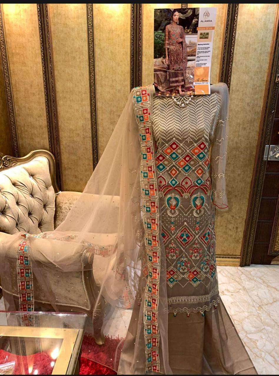 Anaya Zf 04 By Al Amra Designer Festive Suits Collection Beautiful Stylish Fancy Colorful Party Wear & Occasional Wear Butterfly Net With Embroidered Dresses At Wholesale Price