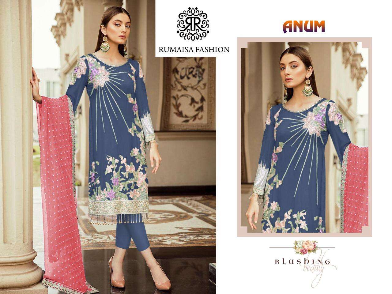 ANUM HIT COLOUR EDITION BY RUMAISHA DESIGNER FESTIVE SUITS COLLECTION BEAUTIFUL STYLISH FANCY COLORFUL PARTY WEAR & OCCASIONAL WEAR HEAVY FAUX GEORGETTE WITH EMBROIDERED DRESSES AT WHOLESALE PRICE