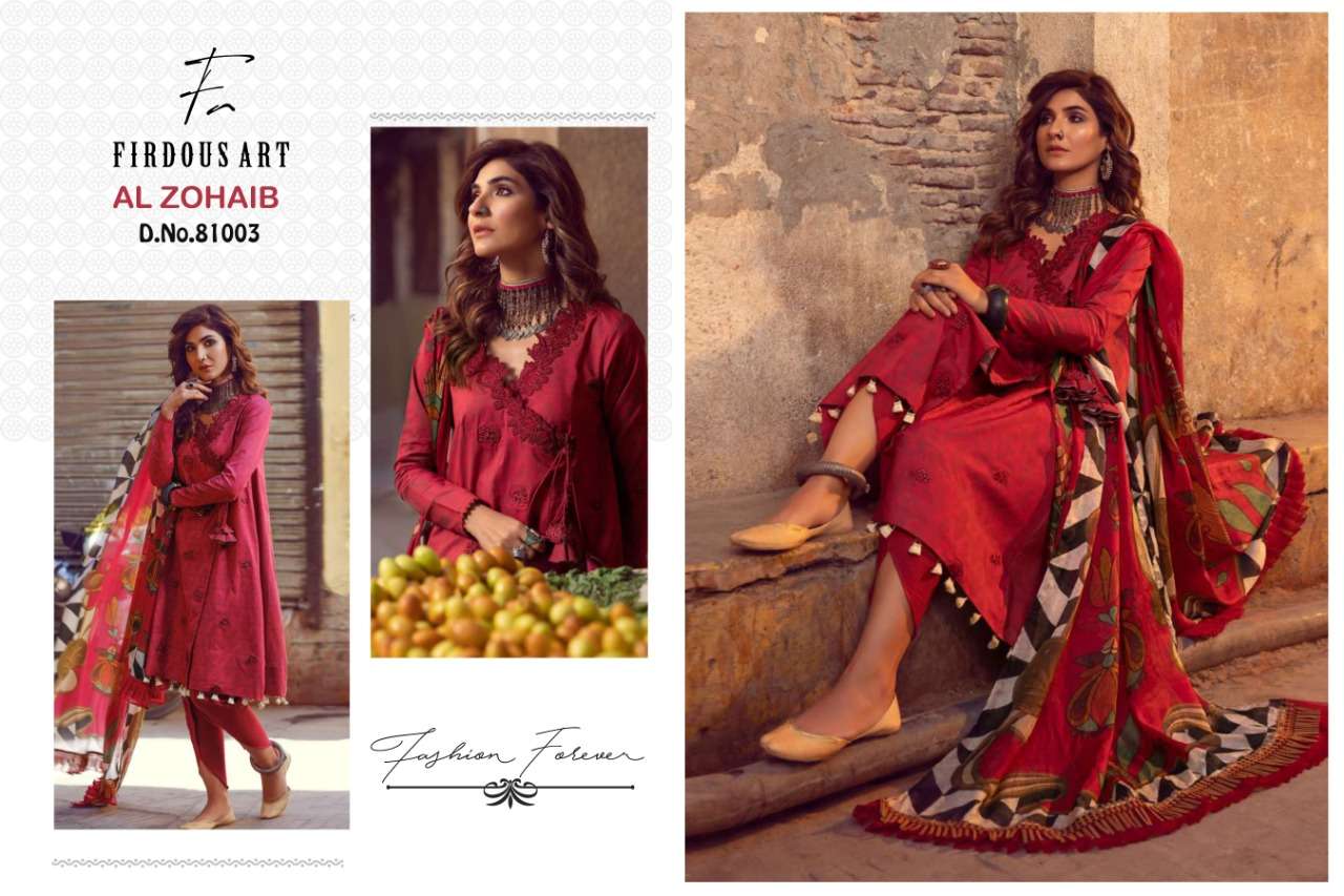 AL ZOHAIB BY FIRDOUS ART 81001 TO 81006 SERIES BEAUTIFUL SUITS STYLISH FANCY COLORFUL CASUAL WEAR & ETHNIC WEAR JAM COTTON DIGITAL PRINTED DRESSES AT WHOLESALE PRICE