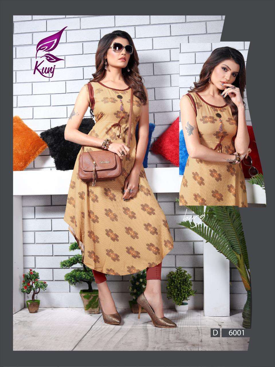 UREB VOL-6 BY KUNJ 6001 TO 6010 SERIES BEAUTIFUL STYLISH COLORFUL FANCY PARTY WEAR & ETHNIC WEAR & READY TO WEAR RAYON 14 KG PRINTED KURTIS AT WHOLESALE PRICE