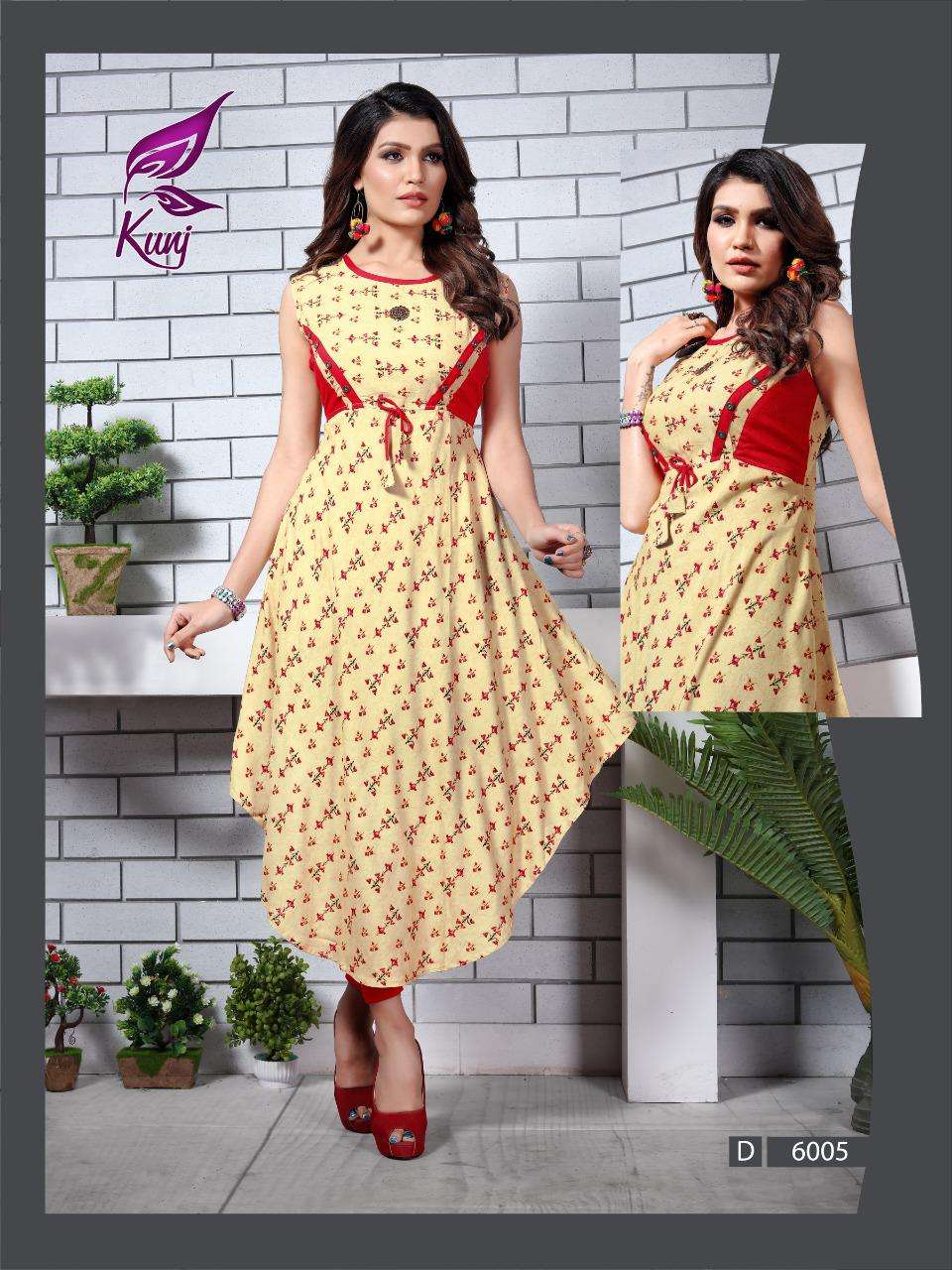 UREB VOL-6 BY KUNJ 6001 TO 6010 SERIES BEAUTIFUL STYLISH COLORFUL FANCY PARTY WEAR & ETHNIC WEAR & READY TO WEAR RAYON 14 KG PRINTED KURTIS AT WHOLESALE PRICE