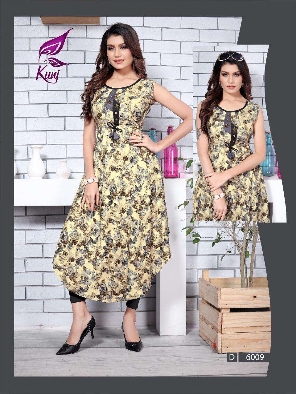 UREB VOL-6 BY KUNJ 6001 TO 6010 SERIES BEAUTIFUL STYLISH COLORFUL FANCY PARTY WEAR & ETHNIC WEAR & READY TO WEAR RAYON 14 KG PRINTED KURTIS AT WHOLESALE PRICE