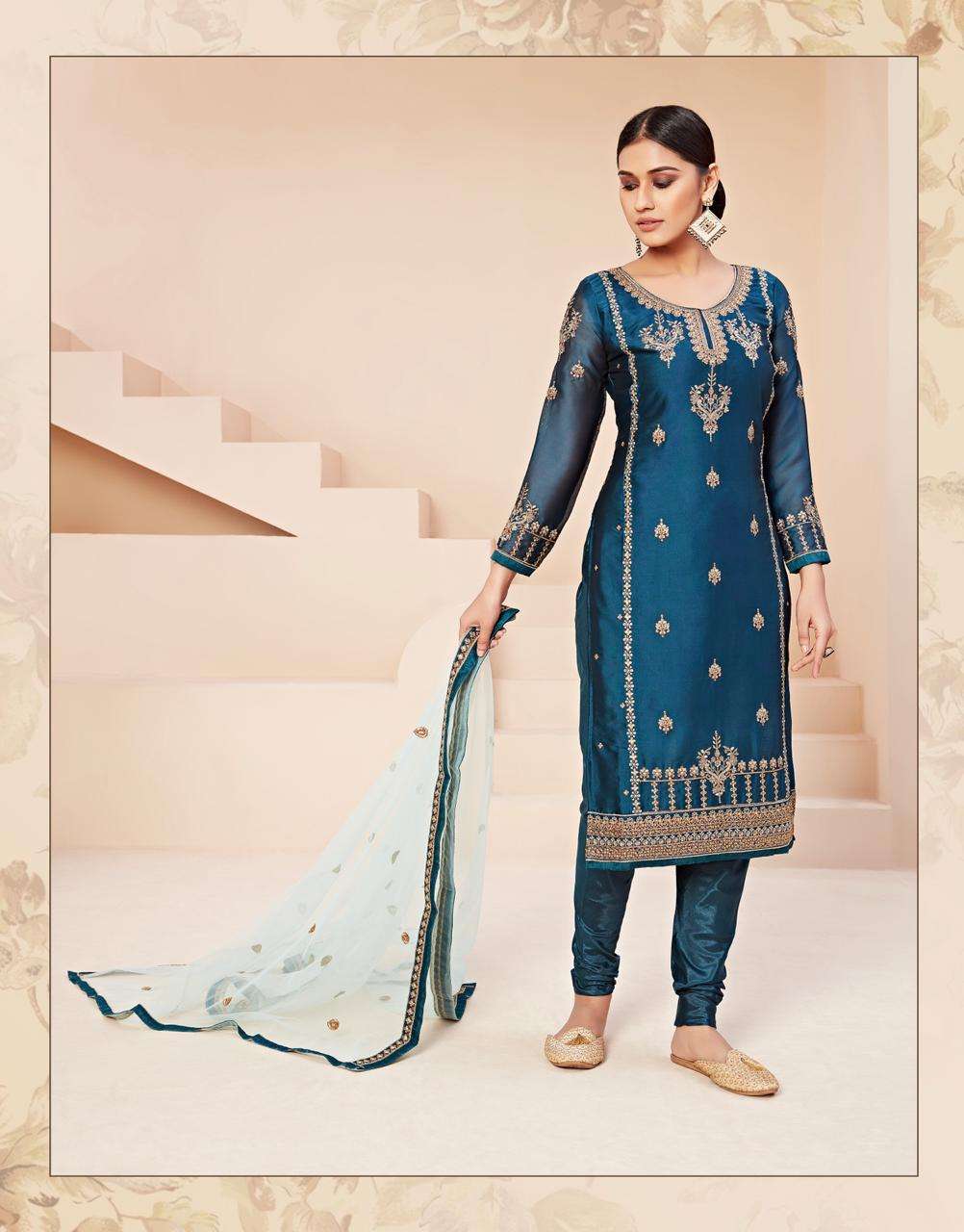 DESIRE OF WOMEN BY RUHI 101 TO 105 SERIES BEAUTIFUL STYLISH FANCY COLORFUL CASUAL WEAR & ETHNIC WEAR & READY TO WEAR SATIN GEORGETTE/RANGOLI WITH EMBROIDERY DRESSES AT WHOLESALE PRICE