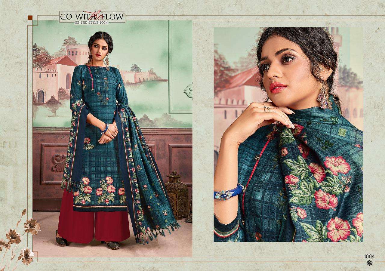 MARQUINA BY RICCO 1001 TO 1008 SERIES BEAUTIFUL SUITS STYLISH FANCY COLORFUL CASUAL WEAR & ETHNIC WEAR WOOL PASHMINA DIGITAL PRINTED DRESSES AT WHOLESALE PRICE