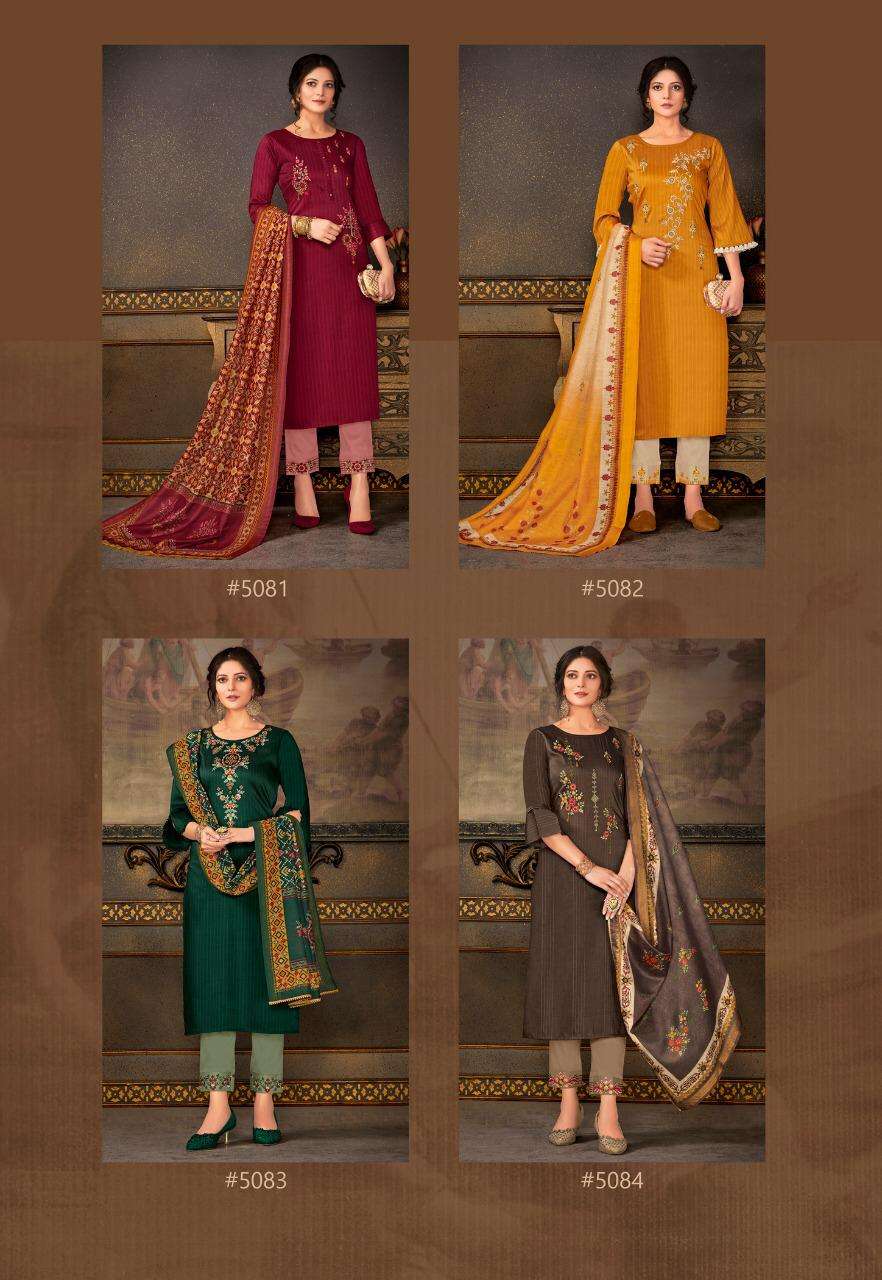 MADHUBALA BY LILY AND ALI 5081 TO 5088 SERIES BEAUTIFUL SUITS STYLISH FANCY COLORFUL PARTY WEAR & OCCASIONAL WEAR STRIP PATTERN SILK DRESSES AT WHOLESALE PRICE