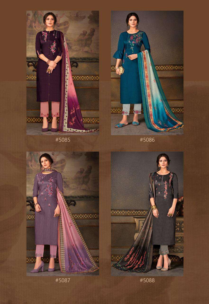 MADHUBALA BY LILY AND ALI 5081 TO 5088 SERIES BEAUTIFUL SUITS STYLISH FANCY COLORFUL PARTY WEAR & OCCASIONAL WEAR STRIP PATTERN SILK DRESSES AT WHOLESALE PRICE