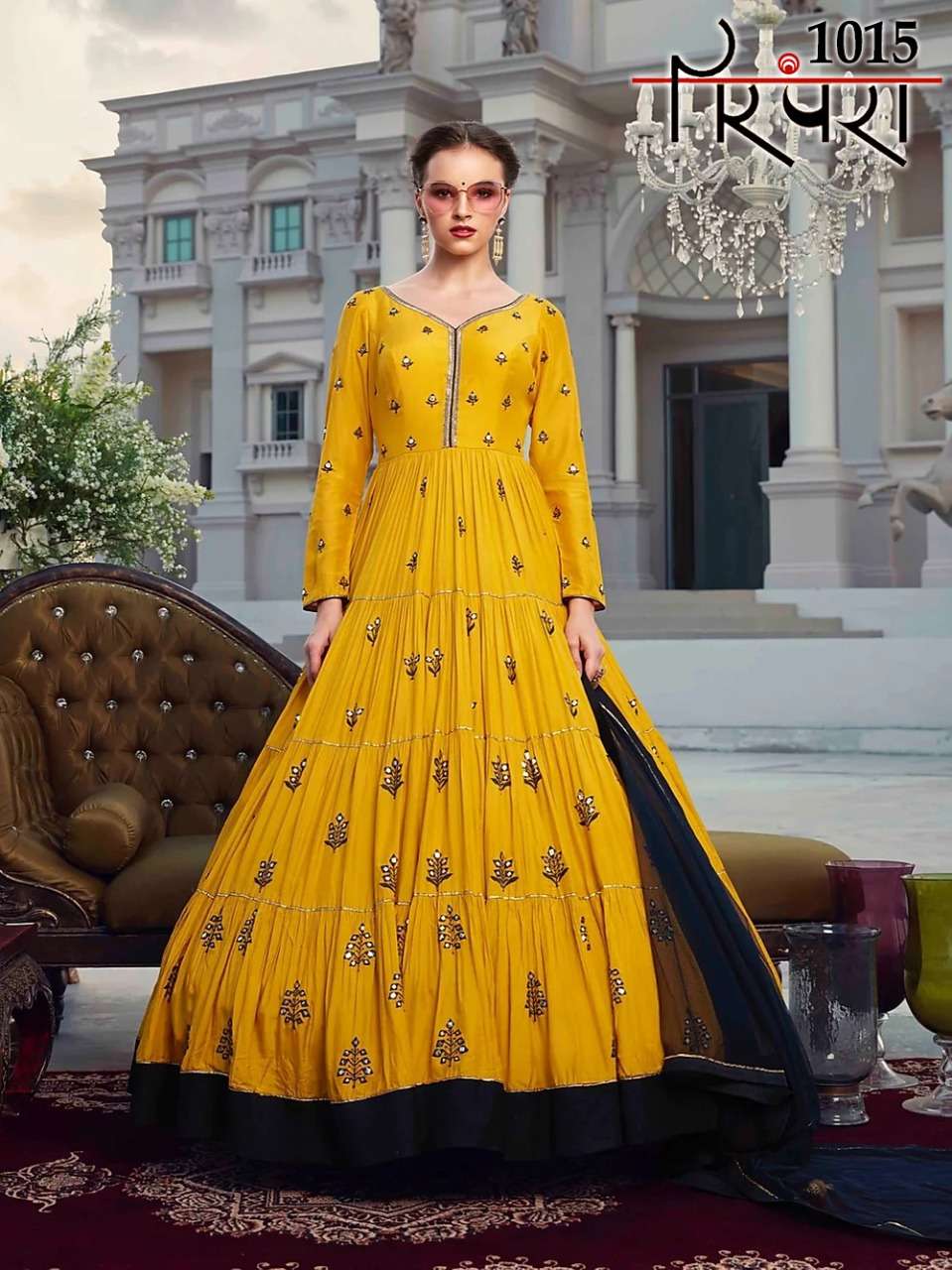 PARAMPRA VOL-4 BY PARAMPRA 1015 TO 1020 SERIES DESIGNER BEAUTIFUL STYLISH FANCY COLORFUL PARTY WEAR & OCCASIONAL WEAR FAUX GEORGETTE/CHINNON SILK/COTTON 14 KG GOWNS WITH DUPATTA AT WHOLESALE PRICE