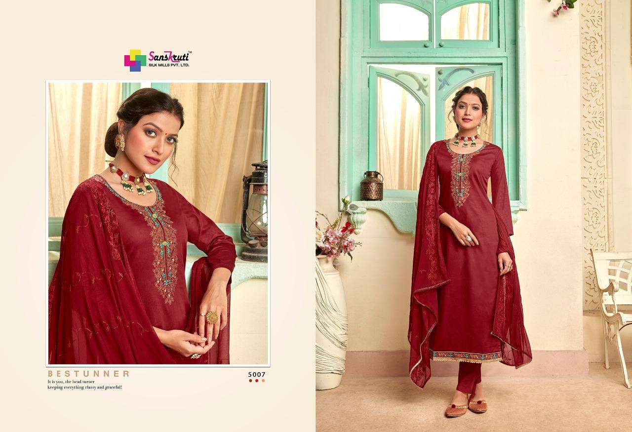 RUTBAA BY SANSKRUTI SILK MILLS 5006 TO 5011 SERIES BEAUTIFUL SUITS STYLISH FANCY COLORFUL CASUAL WEAR & ETHNIC WEAR PURE JAM SILK WITH EMBROIDERY DRESSES AT WHOLESALE PRICE