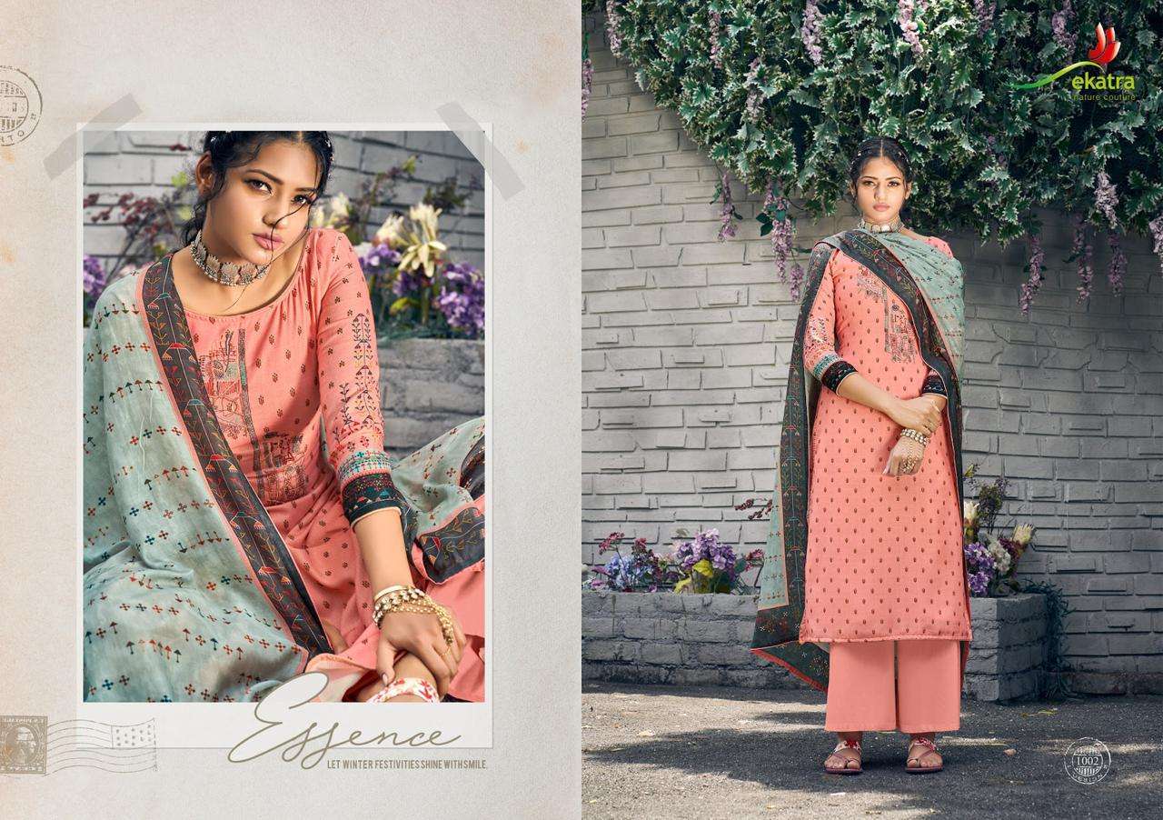 KIZIE BY EKATRA 1001 TO 1007 SERIES BEAUTIFUL SUITS STYLISH FANCY COLORFUL CASUAL WEAR & ETHNIC WEAR PURE PASHMINA PRINTED WITH EMBROIDERY DRESSES AT WHOLESALE PRICE