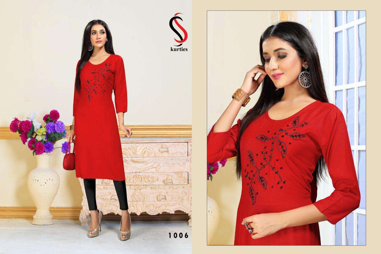  RADO BY S S KURTI 1001 TO 1008 SERIES STYLISH FANCY BEAUTIFUL COLORFUL CASUAL WEAR & ETHNIC WEAR HEAVY RAYON KURTIS AT WHOLESALE PRICE