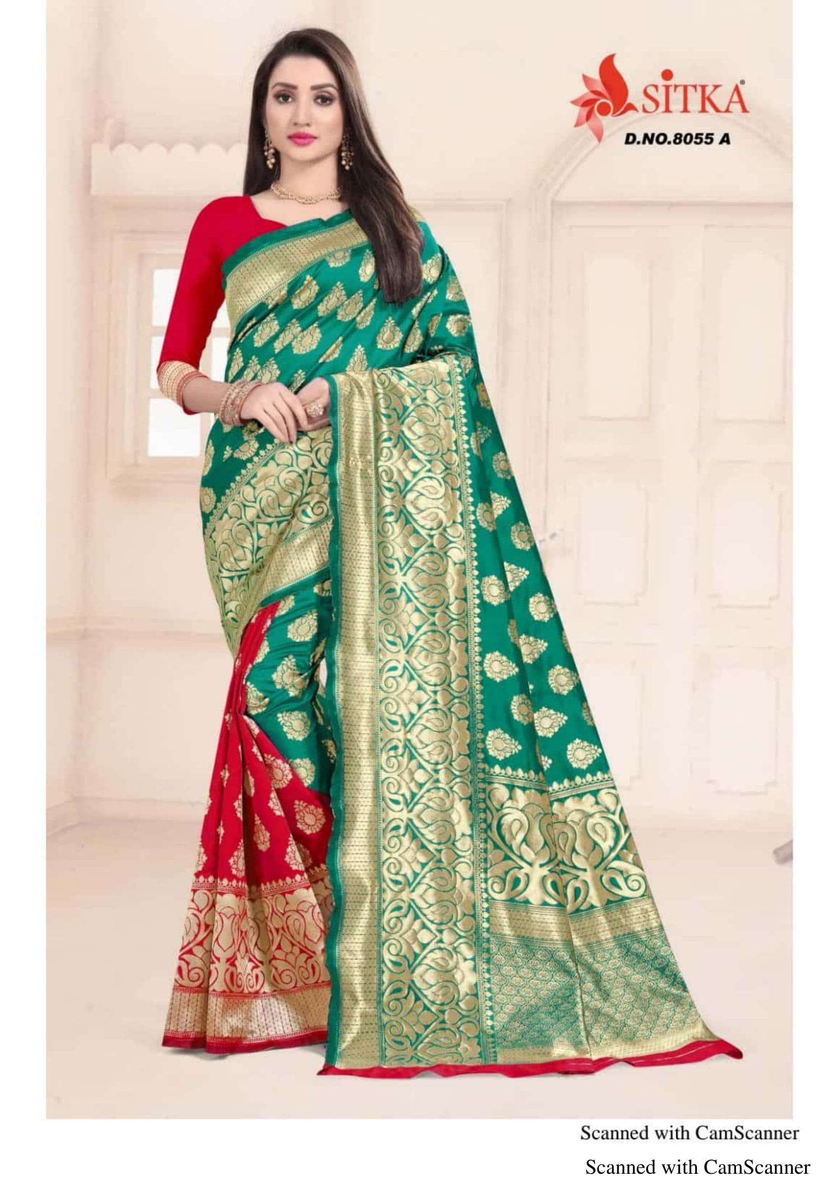 KANGAN 8055 BY SITKA 8055-A TO 8055-D SERIES INDIAN TRADITIONAL WEAR COLLECTION BEAUTIFUL STYLISH FANCY COLORFUL PARTY WEAR & OCCASIONAL WEAR HANDLOOM JACQUARD SILK SAREES AT WHOLESALE PRICE