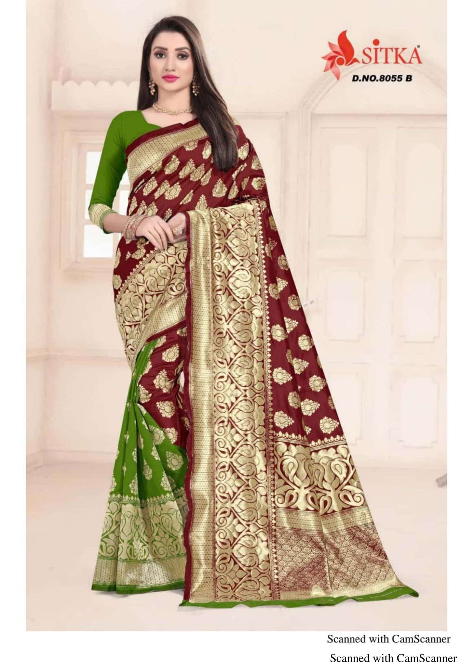 KANGAN 8055 BY SITKA 8055-A TO 8055-D SERIES INDIAN TRADITIONAL WEAR COLLECTION BEAUTIFUL STYLISH FANCY COLORFUL PARTY WEAR & OCCASIONAL WEAR HANDLOOM JACQUARD SILK SAREES AT WHOLESALE PRICE