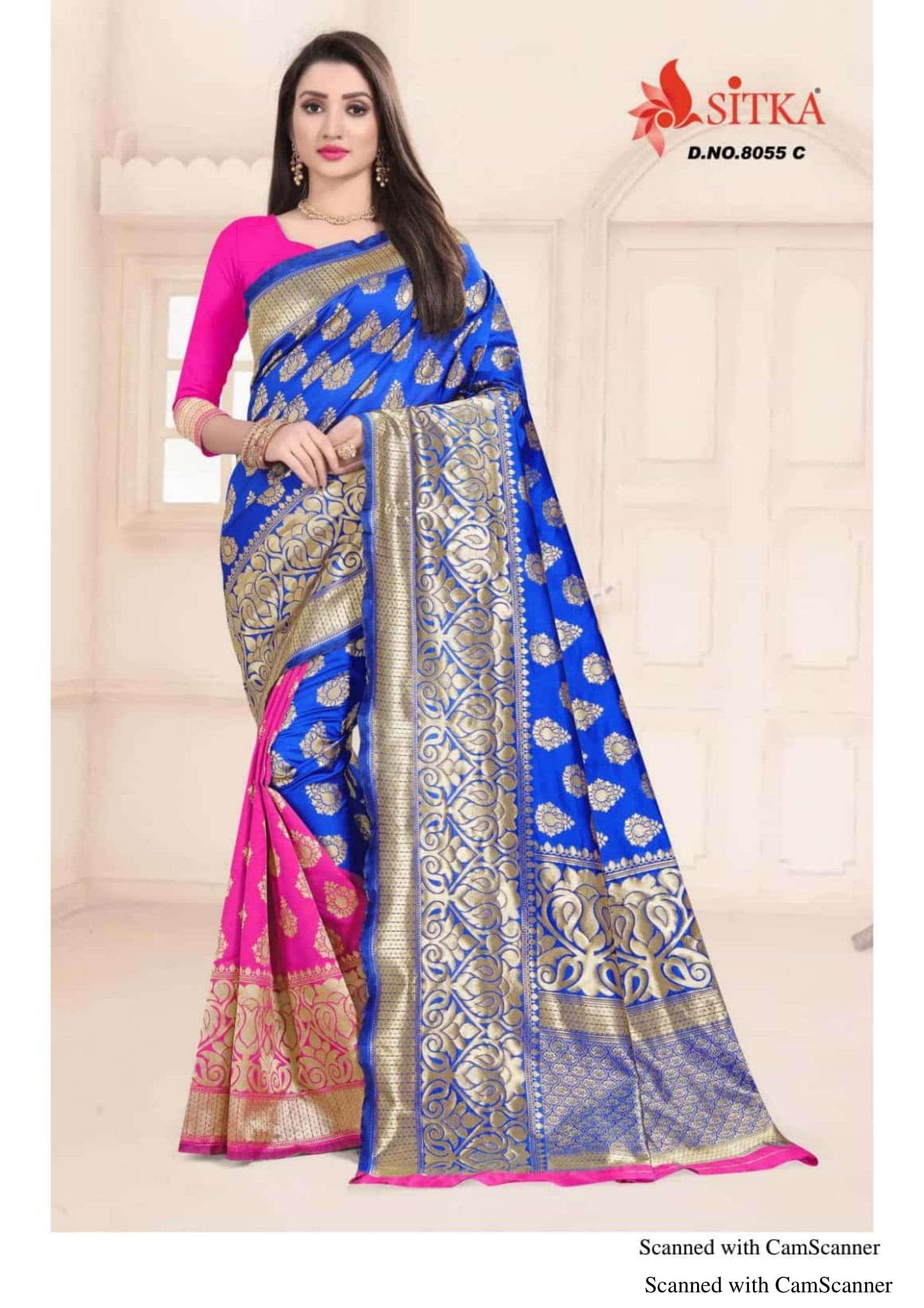 KANGAN 8055 BY SITKA 8055-A TO 8055-D SERIES INDIAN TRADITIONAL WEAR COLLECTION BEAUTIFUL STYLISH FANCY COLORFUL PARTY WEAR & OCCASIONAL WEAR HANDLOOM JACQUARD SILK SAREES AT WHOLESALE PRICE