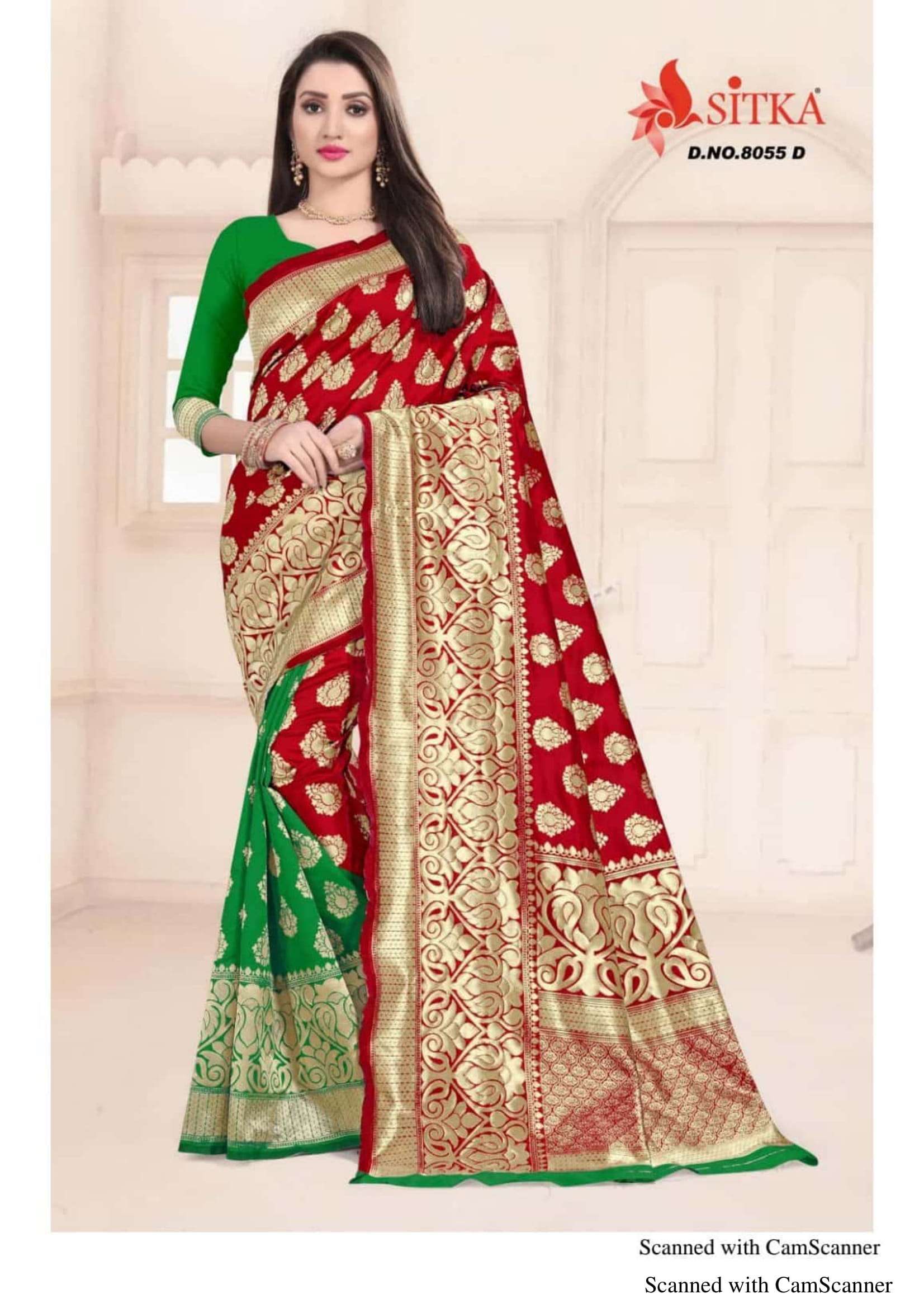 KANGAN 8055 BY SITKA 8055-A TO 8055-D SERIES INDIAN TRADITIONAL WEAR COLLECTION BEAUTIFUL STYLISH FANCY COLORFUL PARTY WEAR & OCCASIONAL WEAR HANDLOOM JACQUARD SILK SAREES AT WHOLESALE PRICE