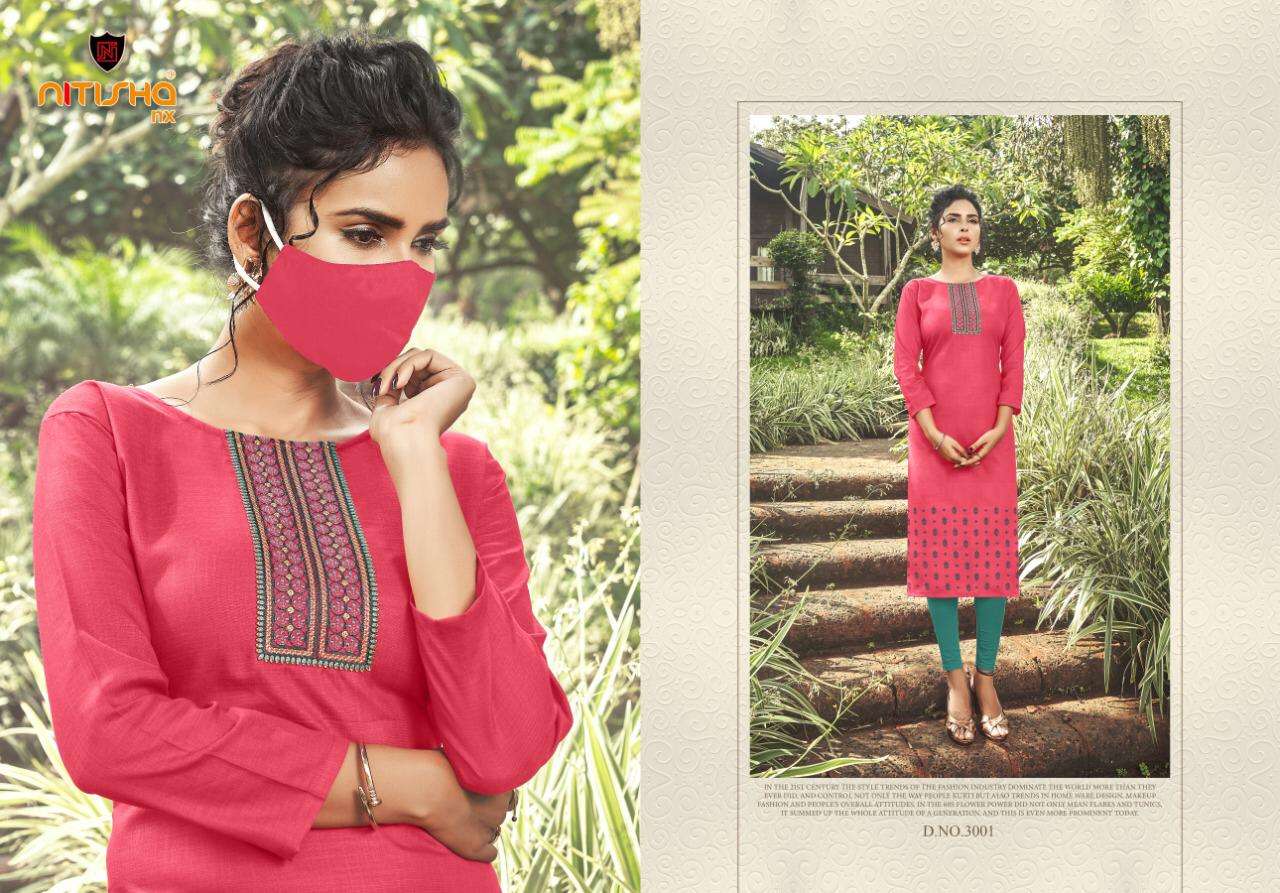 CHINGARI VOL-3 BY NITISHA NX 3001 TO 3010 SERIES STYLISH FANCY BEAUTIFUL COLORFUL CASUAL WEAR & ETHNIC WEAR HEAVY COTTON SLUB WITH EMBROIDERY KURTIS AT WHOLESALE PRICE