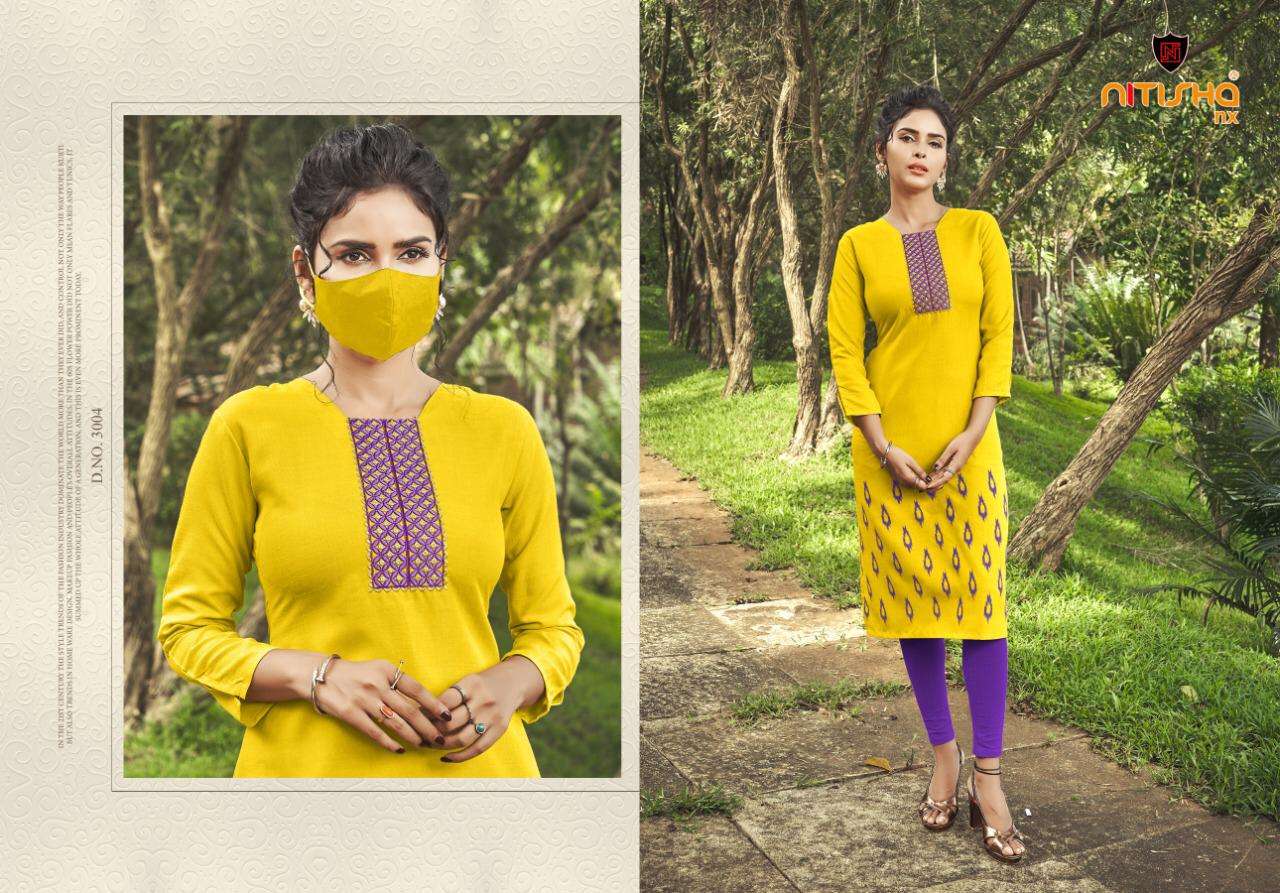 CHINGARI VOL-3 BY NITISHA NX 3001 TO 3010 SERIES STYLISH FANCY BEAUTIFUL COLORFUL CASUAL WEAR & ETHNIC WEAR HEAVY COTTON SLUB WITH EMBROIDERY KURTIS AT WHOLESALE PRICE