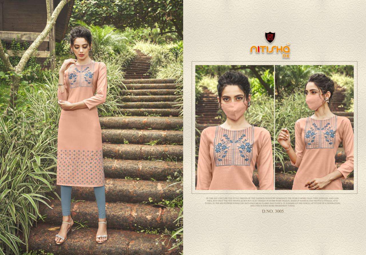 CHINGARI VOL-3 BY NITISHA NX 3001 TO 3010 SERIES STYLISH FANCY BEAUTIFUL COLORFUL CASUAL WEAR & ETHNIC WEAR HEAVY COTTON SLUB WITH EMBROIDERY KURTIS AT WHOLESALE PRICE