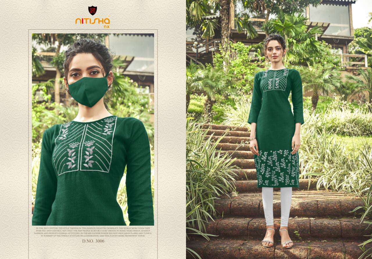 CHINGARI VOL-3 BY NITISHA NX 3001 TO 3010 SERIES STYLISH FANCY BEAUTIFUL COLORFUL CASUAL WEAR & ETHNIC WEAR HEAVY COTTON SLUB WITH EMBROIDERY KURTIS AT WHOLESALE PRICE