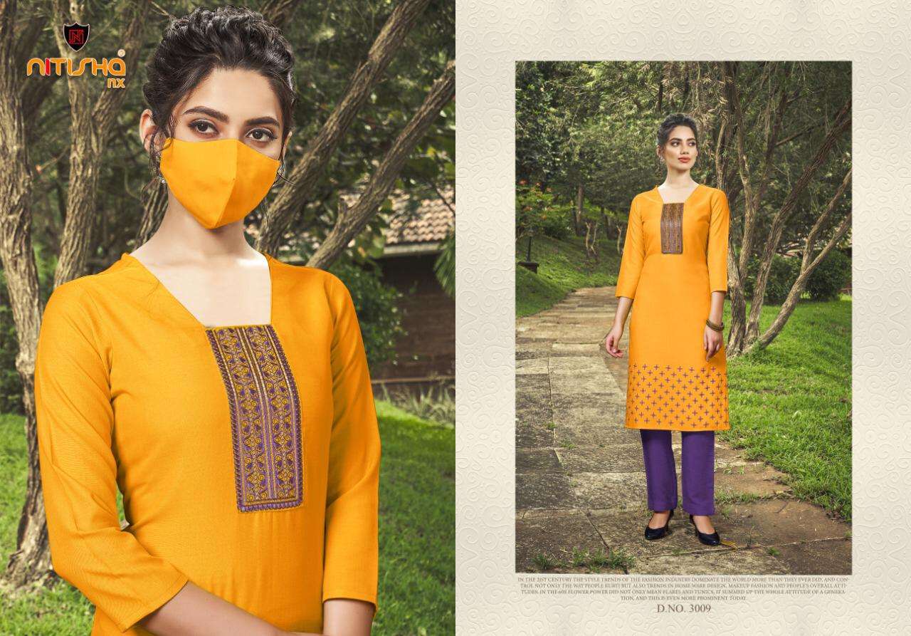 CHINGARI VOL-3 BY NITISHA NX 3001 TO 3010 SERIES STYLISH FANCY BEAUTIFUL COLORFUL CASUAL WEAR & ETHNIC WEAR HEAVY COTTON SLUB WITH EMBROIDERY KURTIS AT WHOLESALE PRICE