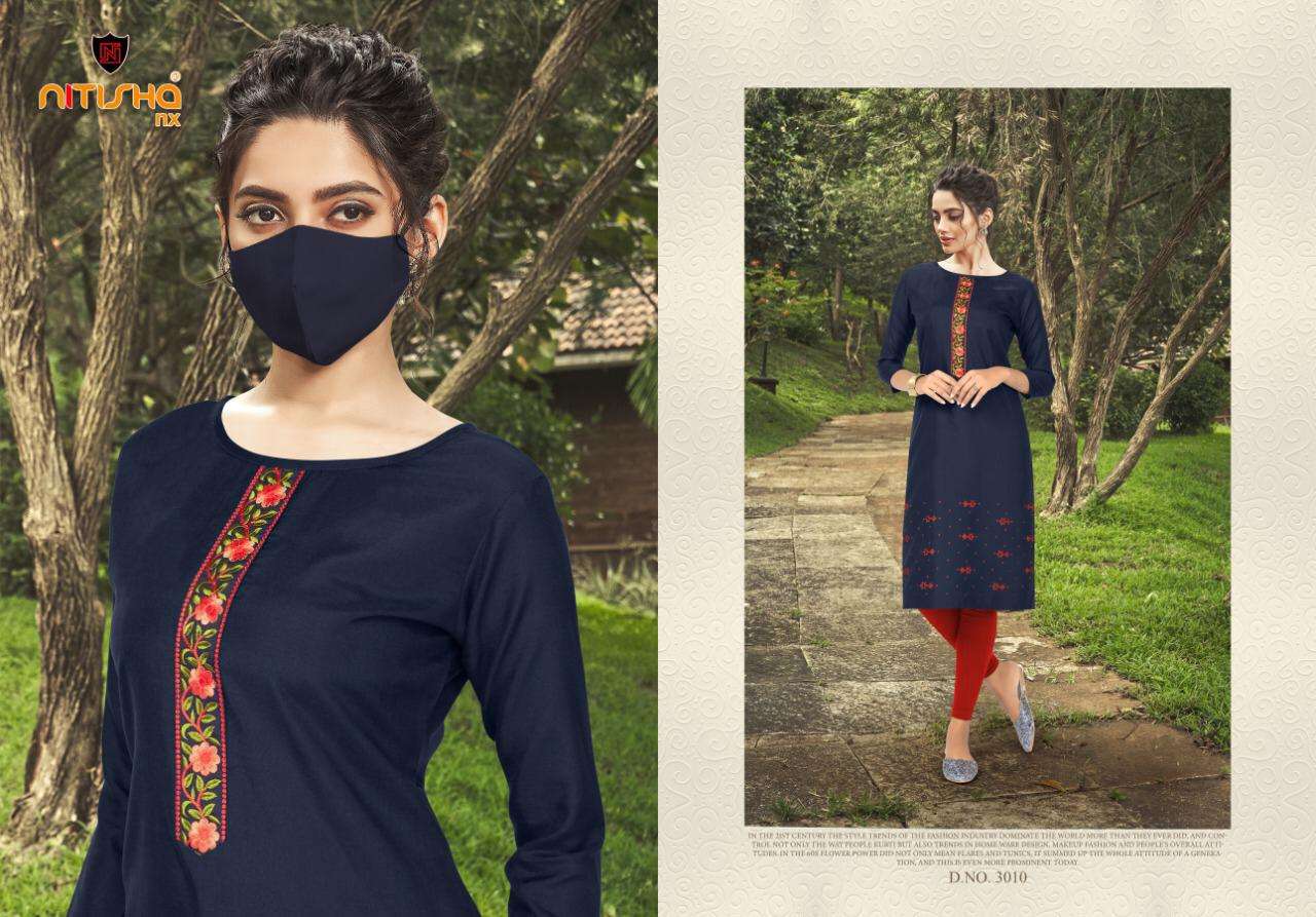 CHINGARI VOL-3 BY NITISHA NX 3001 TO 3010 SERIES STYLISH FANCY BEAUTIFUL COLORFUL CASUAL WEAR & ETHNIC WEAR HEAVY COTTON SLUB WITH EMBROIDERY KURTIS AT WHOLESALE PRICE