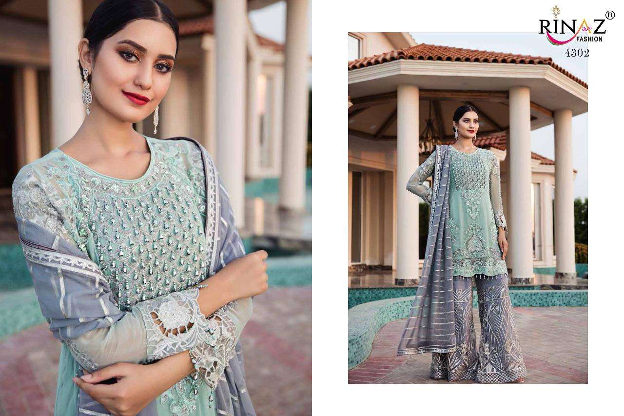 ZEBTAN VOL-4 BY RINAZ FASHION 4301 TO 4305 SERIES BEAUTIFUL STYLISH SHARARA SUITS FANCY COLORFUL CASUAL WEAR & ETHNIC WEAR & READY TO WEAR FAUX GEORGETTE WITH HEAVY EMBROIDERY DRESSES AT WHOLESALE PRICE