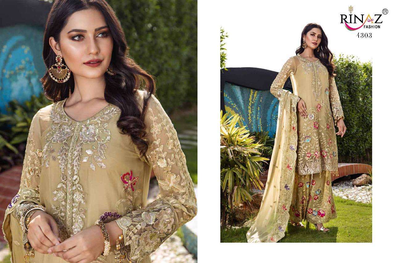 ZEBTAN VOL-4 BY RINAZ FASHION 4301 TO 4305 SERIES BEAUTIFUL STYLISH SHARARA SUITS FANCY COLORFUL CASUAL WEAR & ETHNIC WEAR & READY TO WEAR FAUX GEORGETTE WITH HEAVY EMBROIDERY DRESSES AT WHOLESALE PRICE